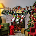Miniatyrbild 3 av 5: Julstrumpa, 3 st stora julstrumpor hängande tomte C
