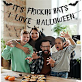 Miniatyrbild 3 av 5: Halloween-banderoll med svart glitter, kransbanderoll med fladdermusskylt, Glad Halloween-festdekoration, spökhus, hem, vägg, spis, festtillbehör