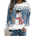 Miniatyrbillede 1 af 2: Dame Jule Sweatshirt Snemand Snefnug Print Langærmet T-shirt Rund Hals Jule Pullover Top Bluse (XL D)