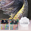 Miniatyrbillede 2 af 5: 24 Farver Skinnende Solid Akvarelfarve Sæt Charmerende Skinnende Tegnefarve til Kalligrafi (Palette)