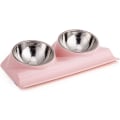 Miniatyrbillede 1 af 5: (Pink) Dobbelt kæledyr hund skål med hævet stativ, 15 grader hældning nej