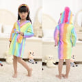 Miniatyrbillede 1 af 3: 3-10 År Piger Unicorn Flannel Hættetrøje Badekåbe Dressing Gown Bæltet Robe Nattøj (6-7 År Regnbue)