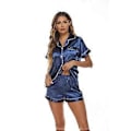 Miniatyrbillede 1 af 5: Dame Pyjamas Jule Loungewear Pyjamas Pyjamassæt Til Kvinder Kortærmet Shorts (M Blå)