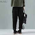 Miniatyrbilde 4 av 5: ZANZEA Casual Løse Elastisk Midje Cordfløyelsbukser Vår Høst Harem Bukser (5XL khaki)