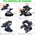 Miniatyrbild 4 av 5: (Svart) PS4 Controller Laddningsstation, Dubbel USB Snabbladdningsstativ med LED-indikator, Kompatibel