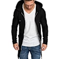 Miniatyrbild 1 av 5: Fianao Herrkappa Solid Färgad Cardigan Slank Lång Vårförkläde för Dagligt Bruk (XL Svart)
