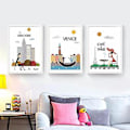 Miniatyrbild 1 av 4: Wekity Minimalistisk Stadslandskap 1 Väggkonst Canvas Print Poster, Enkel Mode Vattenfärg Konst Ritning Dekoration för Hem Vardagsrum Sovrum Kontor och Chi