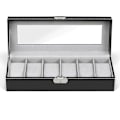 Miniatyrbild 4 av 5: 6 Fack Läder Klocklåda Display Box Organizer Glas Smycken Förvaring