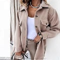Miniatyrbillede 1 af 5: TWINFLAMES Kontor Reversjakke Kvinder Efterår Vinter Casual Langærmet Dame Top Frakke Mode Business Skjorte Jakker (M khaki)