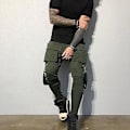 Pikkukuva 5 / 5: Elastisen vyötärön nauha, tupsut ja monia taskuja - Cargo-housut miehille, yksivärinen, keski-istuva, rento, hiphop-tyyli, katutyyli (M harmaa)