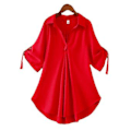 Pikkukuva 1 / 5: Fianao Naisten Toppit Yksivärinen Jäähtyvä Rento Naisten V-Kaula Loose Blouse Ostoksille (XL Punainen)