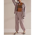 Miniatyrbillede 5 af 5: Dame 2-delt sæt V-hals Cardigan Jakker Bredbenede Sweatpants Træningsdragt Strikket Loungesæt Fritidstøj Khaki L(L Khaki)