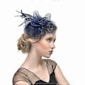 Miniatyrbillede 2 af 2: Fjer Hår Fascinator Alice Hårbøjle Klips Damer Bryllup Royal Ascot Væddeløb (Navy blå)