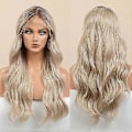 Miniatyrbilde 2 av 5: Lang bølget brun ombre blond front lace parykk for kvinner66010-3