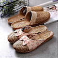Miniatyrbillede 4 af 5: Sommer Hør Slippers Sandaler Indendørs Skridsikker Tyk Bund Gulv Slippers Til Mænd Kvinder (EU 40 41 Kaffe (Herre))