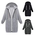 Miniatyrbillede 3 af 3: Fianao Plus Size Ensfarvet Casual Tyk Hættetrøje Kvinder Lynlås Lang Trøjejakke (XXXXL Hærgrøn)