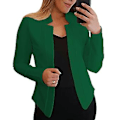 Miniatyrbilde 1 av 5: Langarmet Blazer for Kvinner, Solid Farge, Slank Passform, Kontor, Arbeid, Hakket Krage, Åpen Søm, Cardigan Blazer, Yttertøy (4XL Grønn)