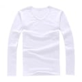 Miniatyrbillede 4 af 5: Fianao Mænds Mode Slank Pasform Bomuld V-hals Langærmet Casual T-shirt Kort Top (XL Grå)
