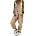 Miniatyrbillede 1 af 4: Dame Spring Sommer Casual Løse Lange Bib Bukser Jumpsuits Baggy Bomuld Linned Look Rompers Overalls Bukser Plus Size (XL Khaki)