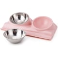 Miniatyrbilde 3 av 5: (Rosa) Dobbel Pet Hundematbolle med Hevet Stativ, 15 Graders Tiltet Nei