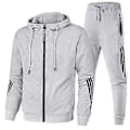 Miniatyrbillede 1 af 5: Stor Størrelse Herre Efterår og Vinter Mode Afslappet Træningsdragt Sæt Jakke Sweatpants 2 Dele Sæt (M grå)