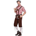 Miniatyrbillede 4 af 5: Tysk traditionel herre Oktoberfest-beklædning ternet skjorte broderede seler dragt (L rød skjorte og brune overalls)