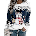 Miniatyrbillede 1 af 2: Dame Jule Sweatshirt Snemand Snefnug Print Langærmet T-shirt Rund Hals Jule Pullover Top Bluse (M A)