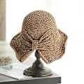 Miniatyrbillede 1 af 5: Dame Vintage Mode Foldbar Strå Bucket Hat Flet Sommer Strand Solhat Sløjfe (Lys Kaffe)