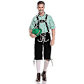 Pikkukuva 4 / 5: Saksalainen perinteinen miesten Oktoberfest-asu ruutupaita brodeeratut henkselit puku (M vihreä paita ja mustat haalarit)