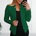 Miniatyrbillede 4 af 5: Langærmet Blazer til Kvinder i Solid Farve, Slim Fit, Kontor, Arbejde, Spids Krave, Åben Stitch Cardigan Blazer Yderbeklædning (2XL Lysegrøn)