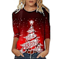 Miniatyrbillede 1 af 2: Dame Jule Tema Printet T-shirt Trekvartærmet Tee Rund Hals Jul Afslappet Bluse Toppe (XL C)