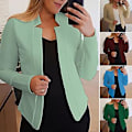 Miniatyrbillede 2 af 5: Langærmet Blazer til Kvinder i Solid Farve, Slim Fit, Kontor, Arbejde, Spids Krave, Åben Stitch Cardigan Blazer Yderbeklædning (L Grøn)