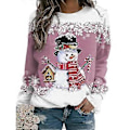 Miniatyrbillede 1 af 2: Dame Jule Sweatshirt Snemand Snefnug Print Langærmet T-shirt Rund Hals Jule Pullover Top Bluse (L C)