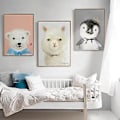 Miniatyrbillede 1 af 4: Wekity Tegnefilm Alpaka, Bjørn og Pingvin Væghængt Canvas Print Poster, Simpel Sød Akvarel Kunsttegning Dekoration til Hjemmet Stue Soveværelse og Børn