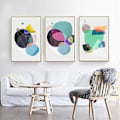 Miniatyrbillede 1 af 4: Wekity Geometrisk Patchwork 2 Væghængt Canvas Print Poster, Enkel Abstrakt Akvarel Kunsttegning Dekoration til Hjemmet Stue Soveværelse Kontor og Børn