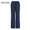 Miniatyrbillede 1 af 5: Dame Forår Sommer Bomuld Hør Bukser Casual Elastisk Talje Bred Ben Mode Hvide Sorte Bukser (XL navy blå)