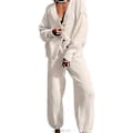 Miniatyrbillede 1 af 5: Dame 2-delt Strik Sæt V-hals Langærmet Sweater Cardigan Jakker Toppe Vide Ben Bukser Træningsdragt Sæt Loungewear Hvid XL(XL Hvid)