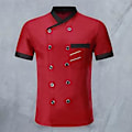 Miniatyrbild 3 av 5: Kocktröja Dubbelknäppt med Ficklapp Ståuppkrage Knappar Kortärmad Matlagning Restaurang Unisex Plus Size Kockuniform Restaurangkläder (L Röd)