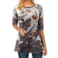 Miniatyrbilde 1 av 3: Dame Juleprint Langermet T-skjorte Rund Hals Bluse Julegenser Tee Topper -NMAOV(3XL Grå)
