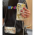 Miniatyrbillede 4 af 4: Tegneserie-etui til iPhone 12 Pro Max, Sød Gylden Mickey Sparkle Bling Cover med Metal Kæde-rem, Håndledsrem Støttefod Blød TPU Stødsikker Beskyttende