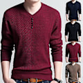 Miniatyrbilde 4 av 5: Fianao Chic Menn Solid Farge V-Hals Lang Erme Pullover Slim Fit Strikket Genser Bluse (XXL Rød)