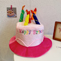 Miniatyrbillede 2 af 5: Pink Pludset Happy Birthday Kage Hat - Unisex Voksen Størrelse Fancy Dres