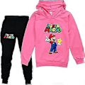Miniatyrbild 1 av 2: Super Mario Klädset för Barn Tröja med Huvtröja, Sweatshirt, Topp, Mjukisbyxor, Joggingbyxor, Träningsdräkt för Pojkar Flickor -NMAOV(11-12 År Rosa)