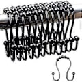 Miniatyrbillede 1 af 5: Bruseforhængsringe, Rustfrit Metal Dobbelt Glide Bruseforhængsringe til Badeværelsesbruserstænger Forhæng, Sæt af 12, Sølv