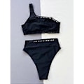 Pikkukuva 5 / 5: Naisten bikinisetit kesän kaksiosainen uimapuku yksi olkaimeton korkeavyötäröinen crop top uimapuku rento rantavaatteet lahjat S(S )