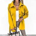 Miniatyrbillede 1 af 5: TWINFLAMES Kontor Jakke Revers Dame Efterår Vinter Casual Langærmet Dame Top Frakke Mode Business Skjorte Jakker (XL gul)