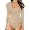 Miniatyrbillede 3 af 4: Dame Crew Neck Langærmet Bodysuit, Dobbeltforet, Smørblød, Essentiel Basic Top (L Khaki)