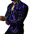 Miniatyrbillede 1 af 5: Fianao Mænds Skjorte Langærmet Vendbar Krave Farverig Print Enkeltbryst Sommer Top Mænd Clubwear (3XL Lilla)