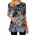 Miniatyrbillede 1 af 2: Dame Juleprint Langærmet T-shirt Crew Neck Bluse Jule Pullover Tee Toppe -NMAOV(4XL Blå)