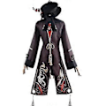 Miniatyrbild 3 av 5: Genshin Impact Hu Tao Cosplay Kostym Outfit Spel Nationell Stil Lång Svans Tofsar Klänning Byxor Uniform Set Halloween -NMAOV( M)